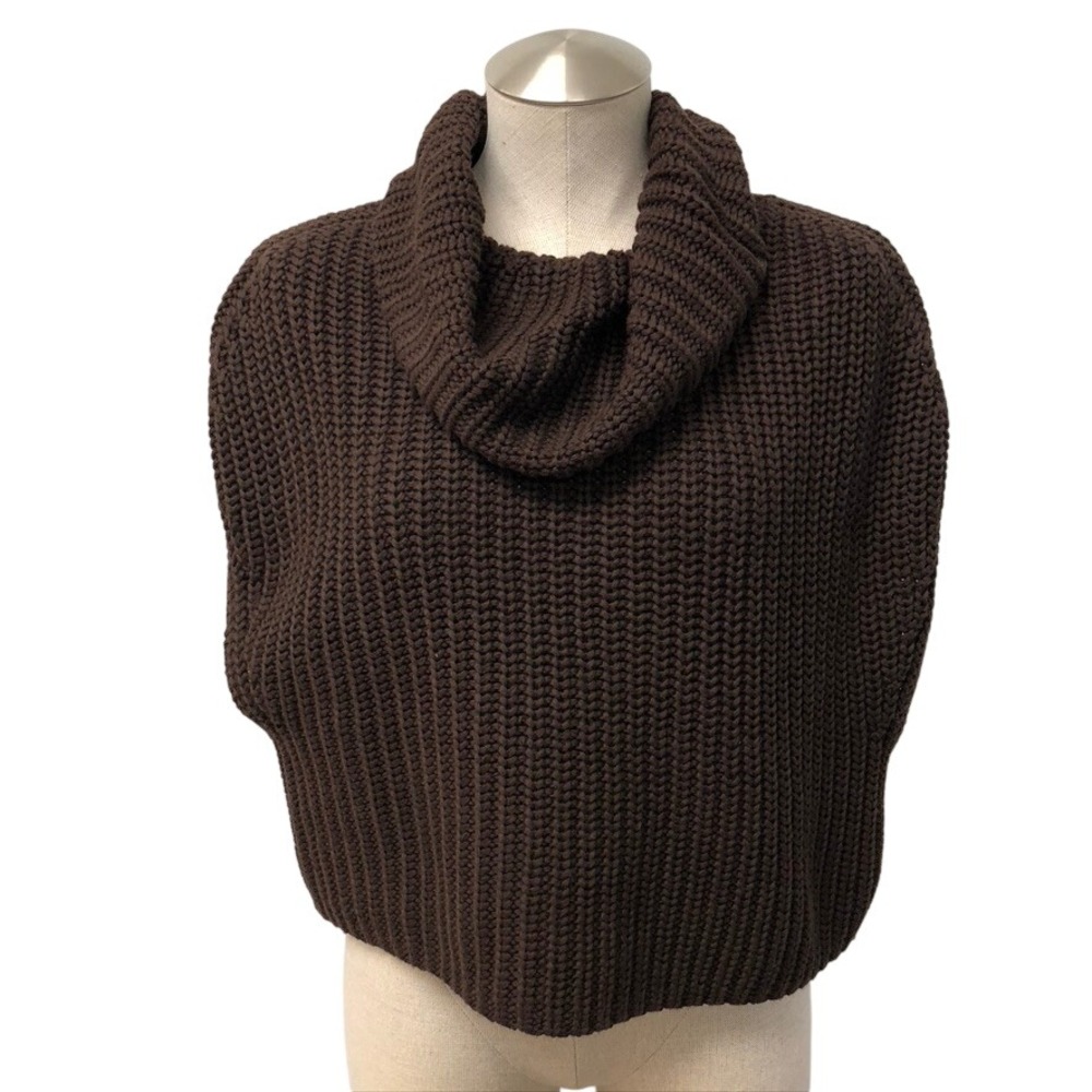 525 Cowl Neck Sweater Womens XS Cropped Brown‎ Chunky Cotton Shaker Knit